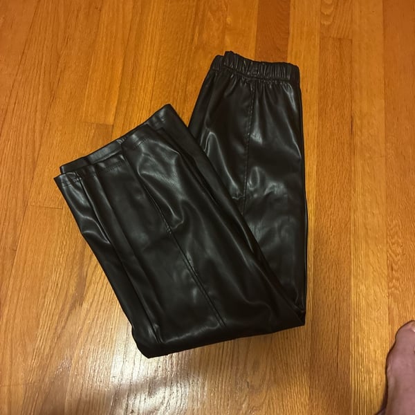 Tahari Girl Faux Leather Pants Size 8 Black Wide Leg Trousers