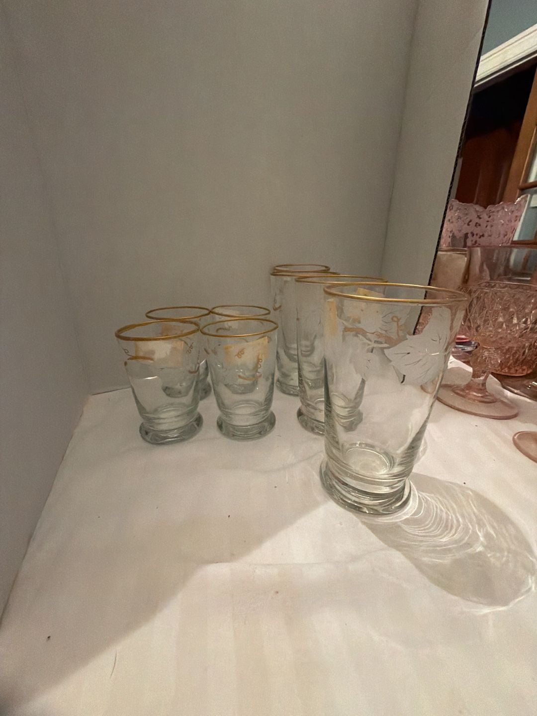 Libbey Vintage Frosted Leaf Gold Trim Glass Set 1