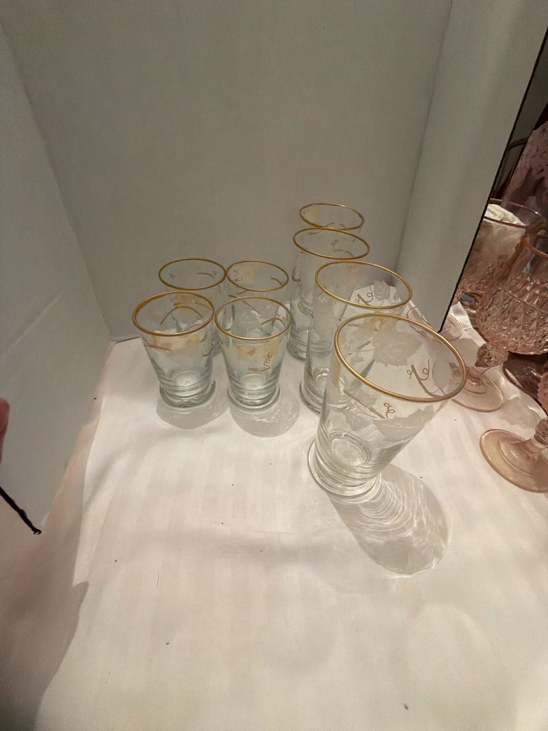Libbey Vintage Frosted Leaf Gold Trim Glass Set 2