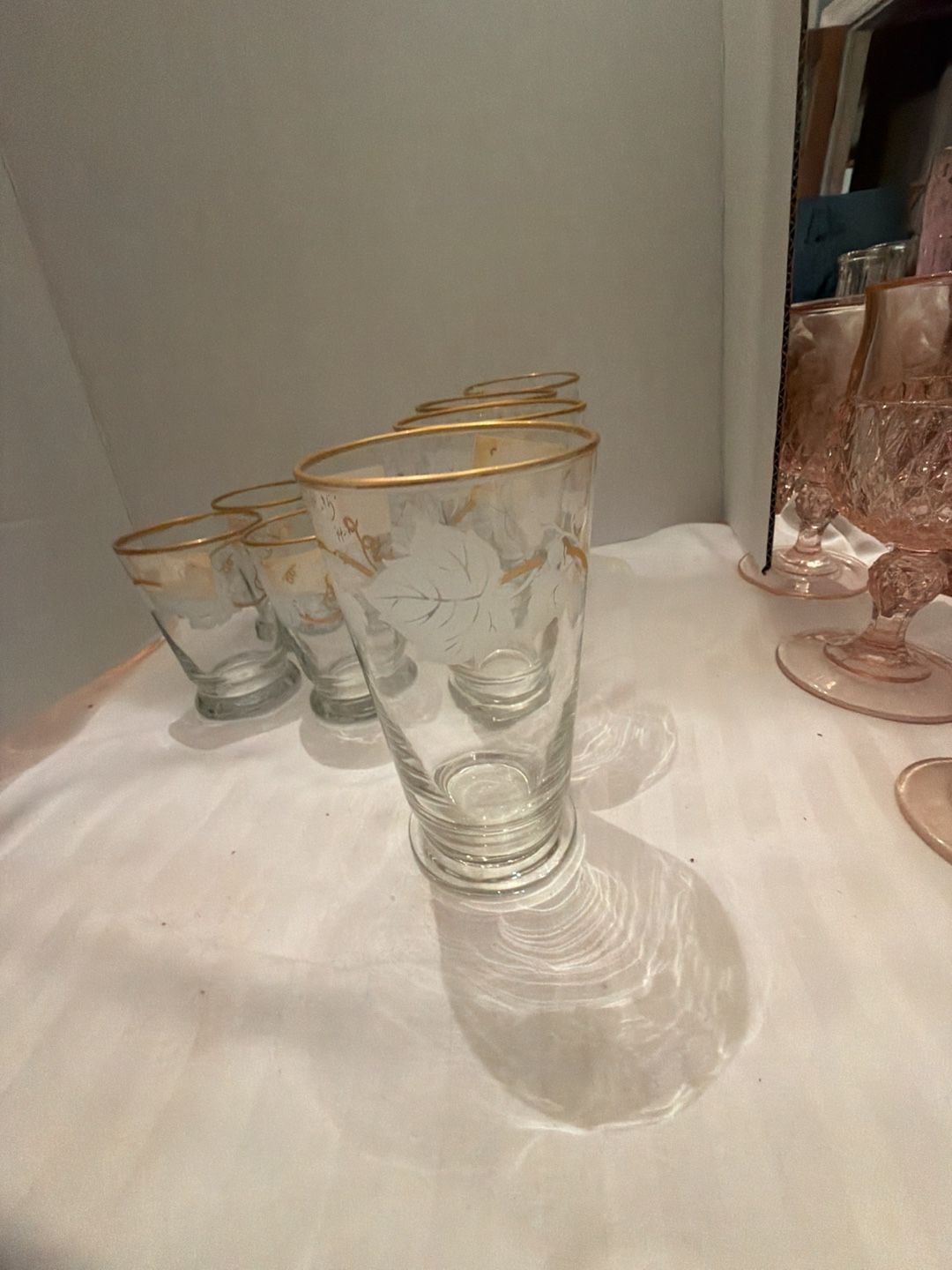 Libbey Vintage Frosted Leaf Gold Trim Glass Set 3