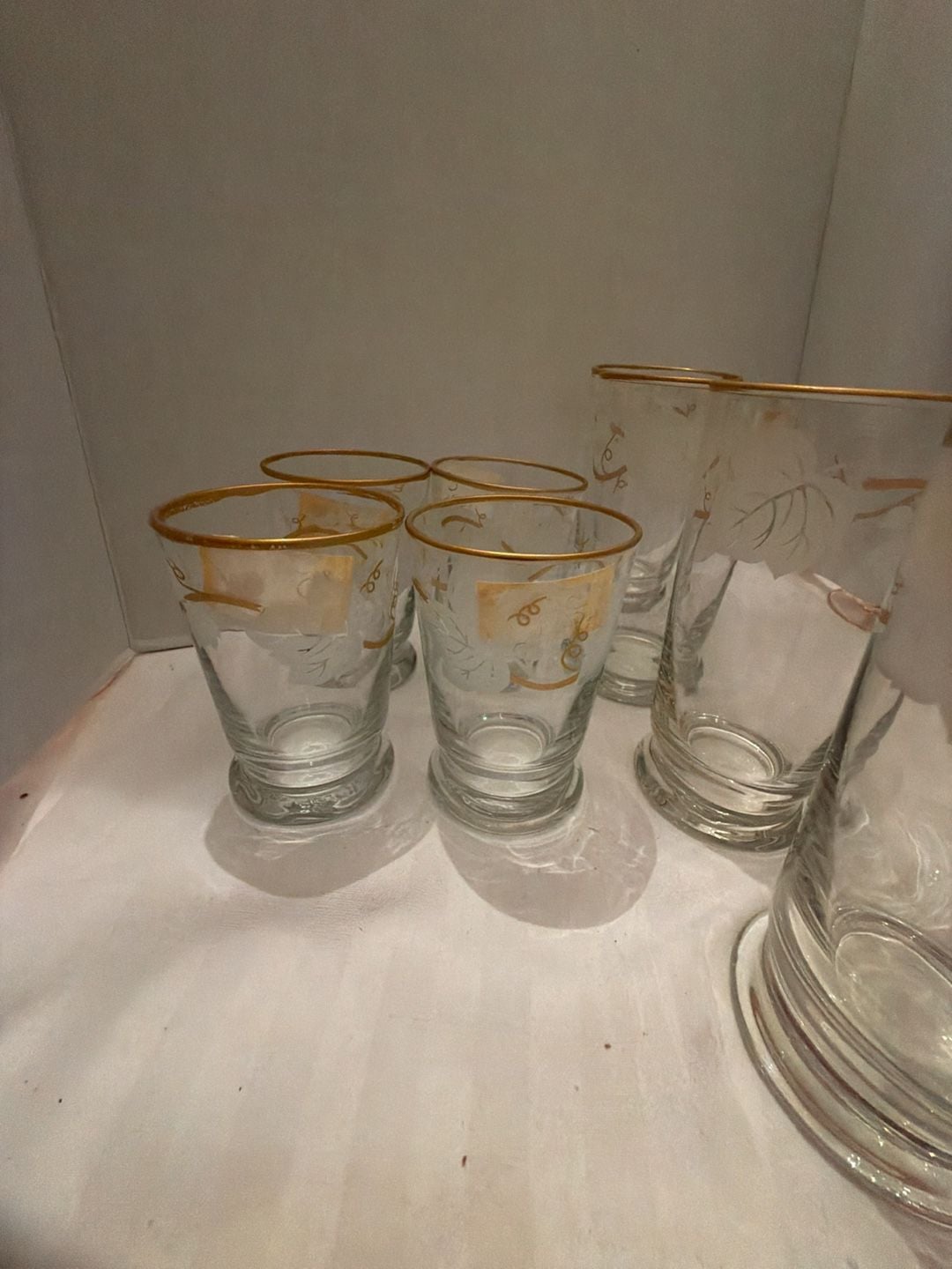 Libbey Vintage Frosted Leaf Gold Trim Glass Set 4
