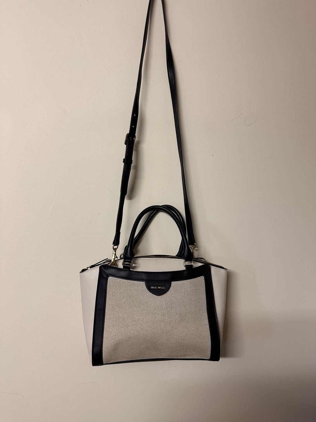 Nine West Josie Satchel Black White Canvas Crossbody Bag 2