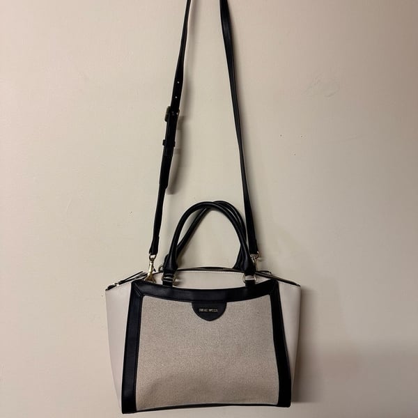 Nine West Josie Satchel Black White Canvas Crossbody Bag