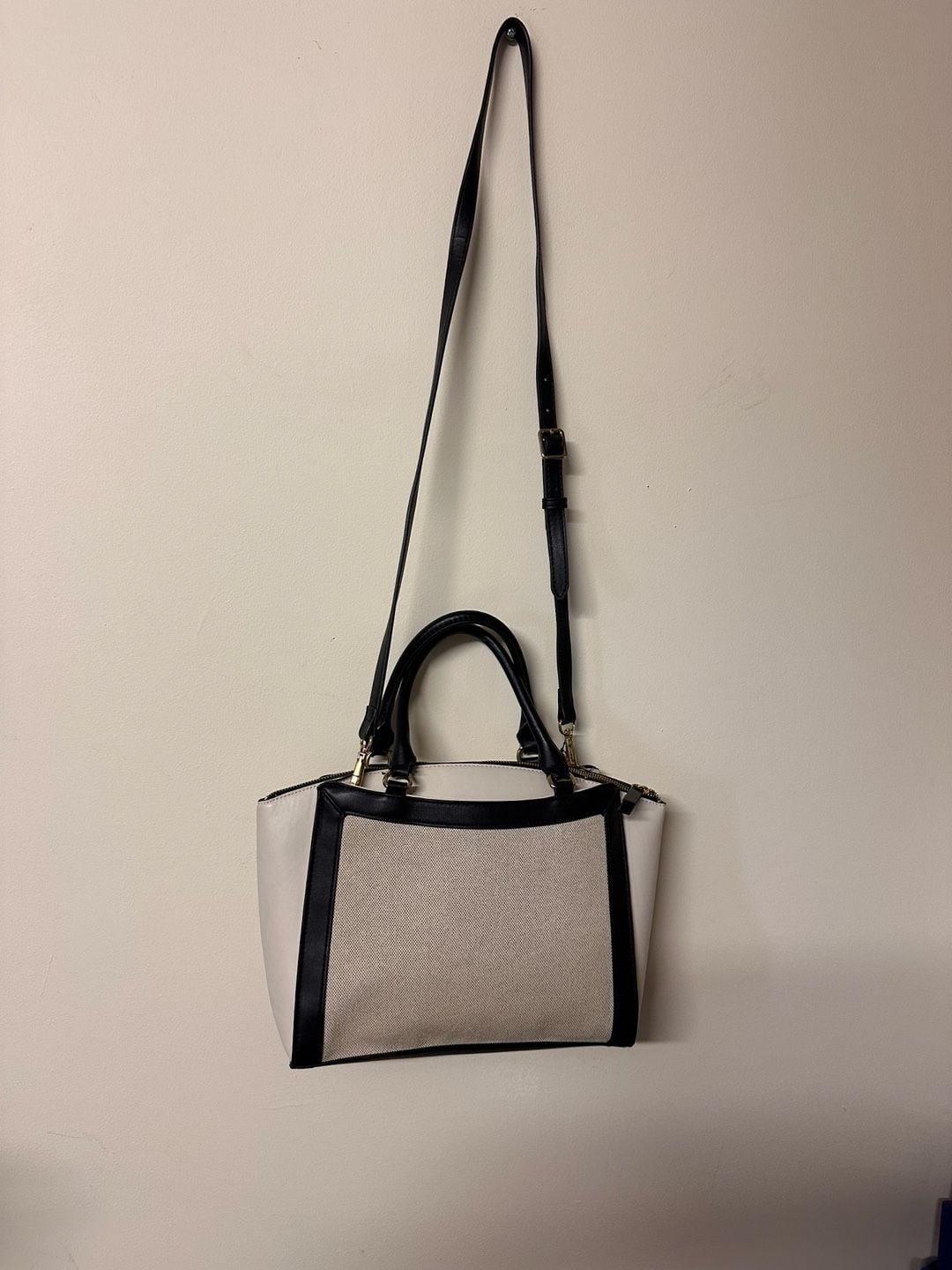 Nine West Josie Satchel Black White Canvas Crossbody Bag 3