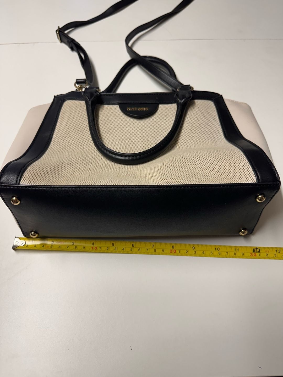 Nine West Josie Satchel Black White Canvas Crossbody Bag 7