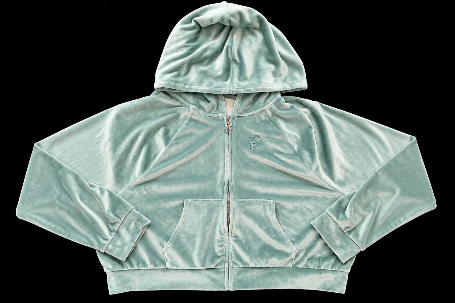 Victoria's Secret On Point Velour Full Zip Hoodie Size L Green 2