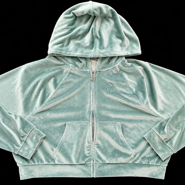 Victoria's Secret On Point Velour Full Zip Hoodie Size L Green