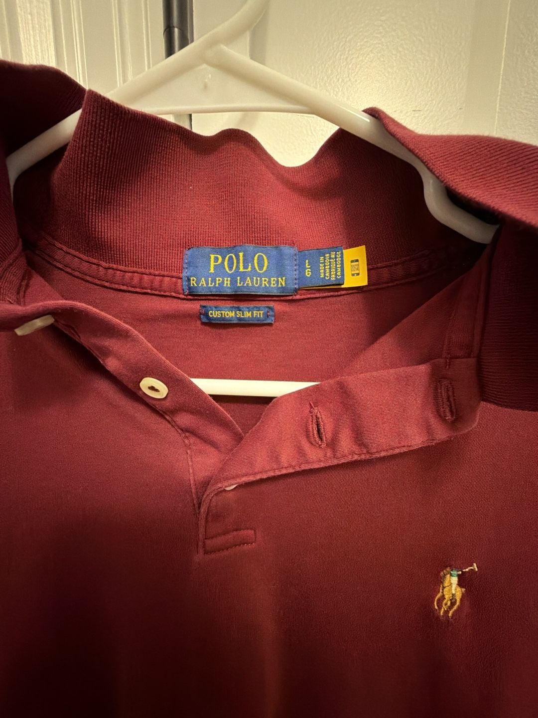 Polo Ralph Lauren Polo Shirt Size L Burgundy Custom Slim Fit 4