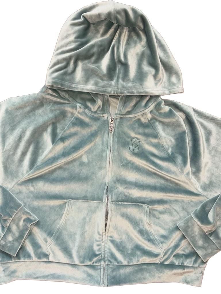Victoria's Secret On Point Velour Full Zip Hoodie Size L Green 3