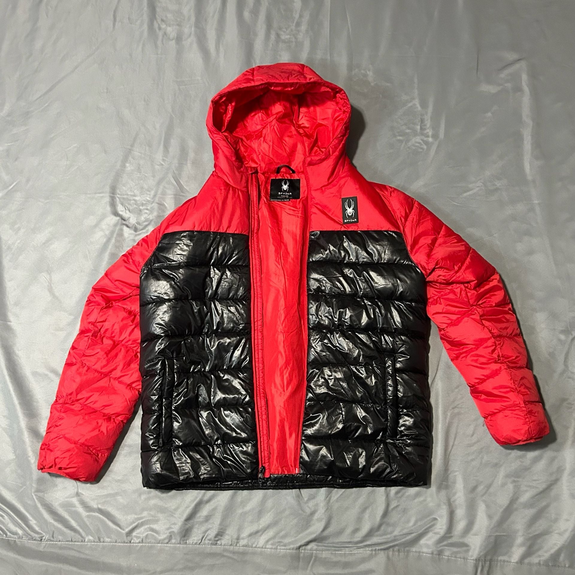 Spyder Circuit Puffer Jacket Size XL Red Black Color Block Insulated Coat 2