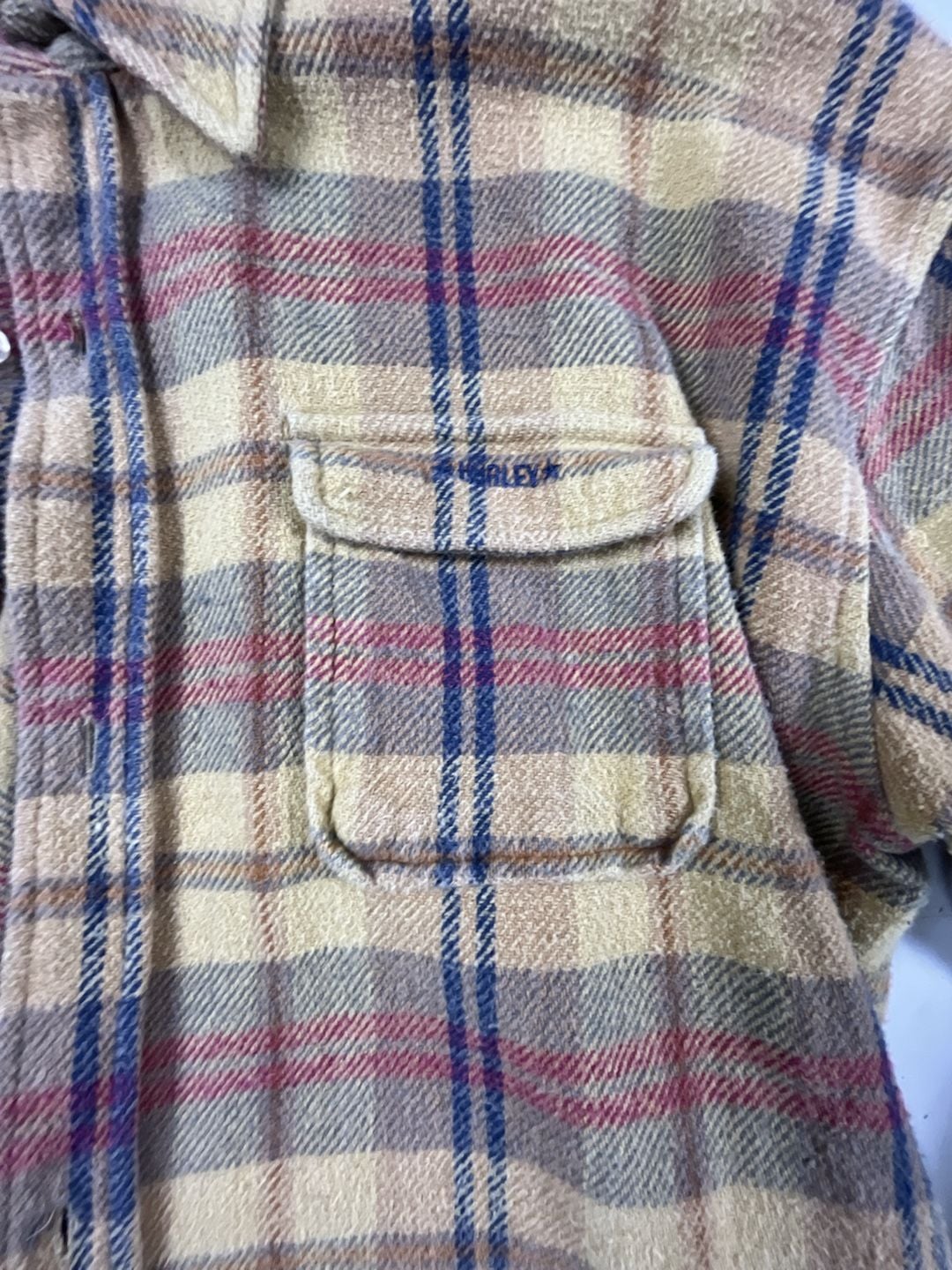 Hurley Plaid Flannel Shirt Size XL Yellow Long Sleeve Button Up OF 3