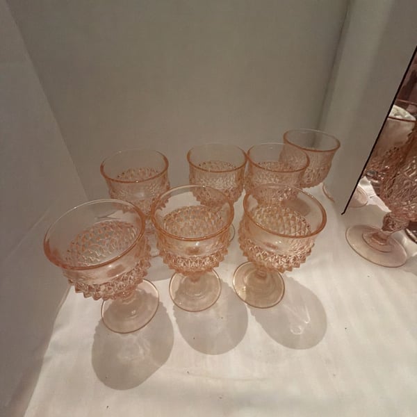 Indiana Glass Diamond Point Pink Wine Goblet Set Of 7