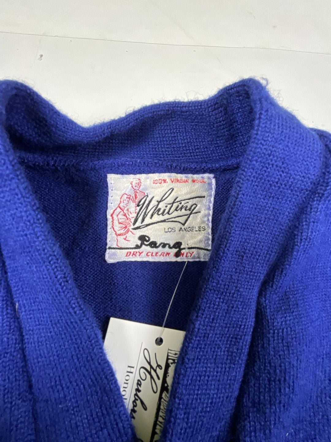 Whiting Vintage Varsity Letterman Cardigan Sweater Blue Wool Stripe 3