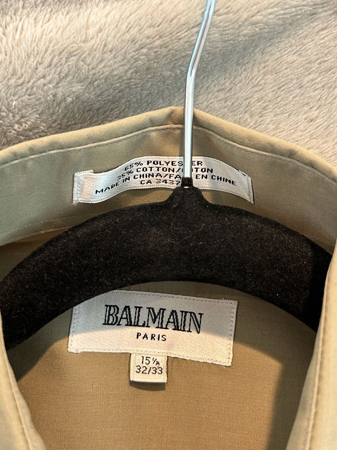 Balmain Paris Long Sleeve Dress Shirt Size 15.5 32/33 Tan 6