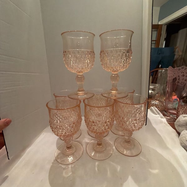 Indiana Glass Diamond Point Pink Wine Goblet Set Of 8
