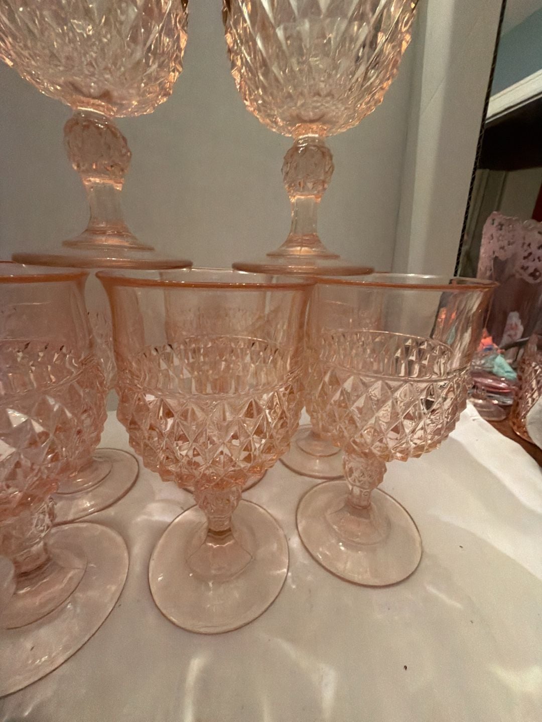 Indiana Glass Diamond Point Pink Wine Goblet Set Of 8 3
