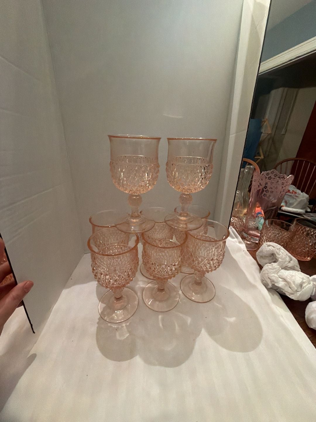 Indiana Glass Diamond Point Pink Wine Goblet Set Of 8 4
