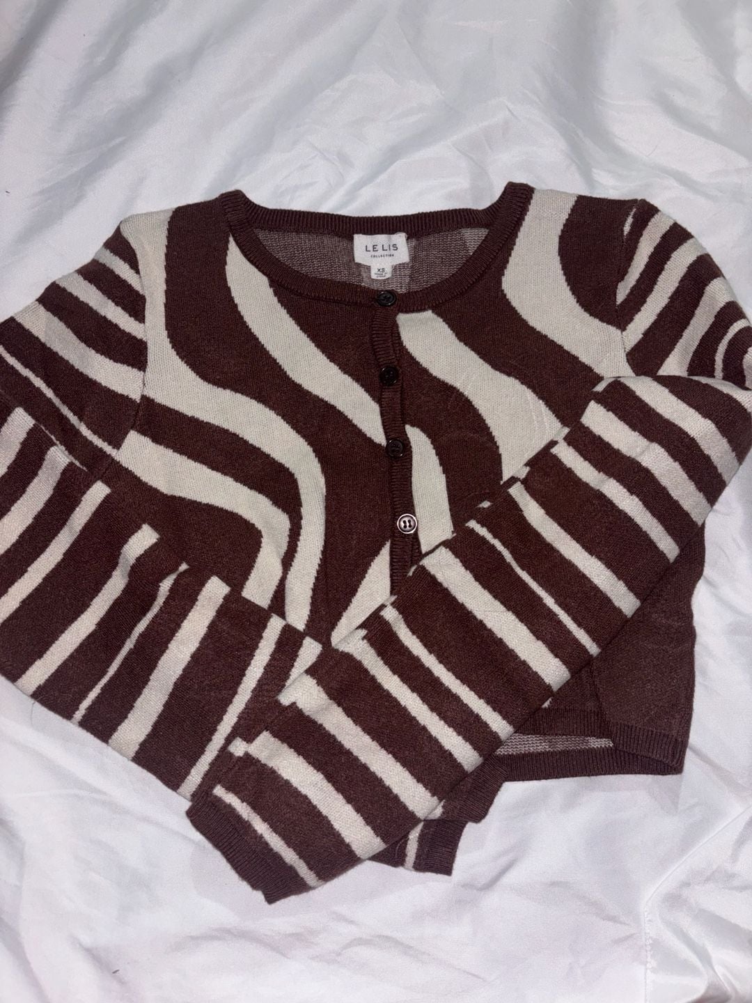 Le Lis Collection Cardigan Size XS Brown Cream Swirl Zebra Striped 1