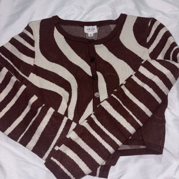 Le Lis Collection Cardigan Size XS Brown Cream Swirl Zebra Striped