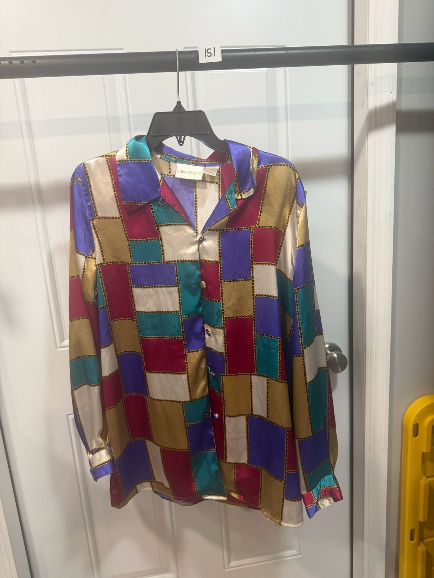 Christie & Jill Blouse Size Large Multicolor Geometric Chain Print 2