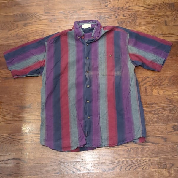 Kikomo Button-Down Shirt Size L Multicolor Striped Cotton