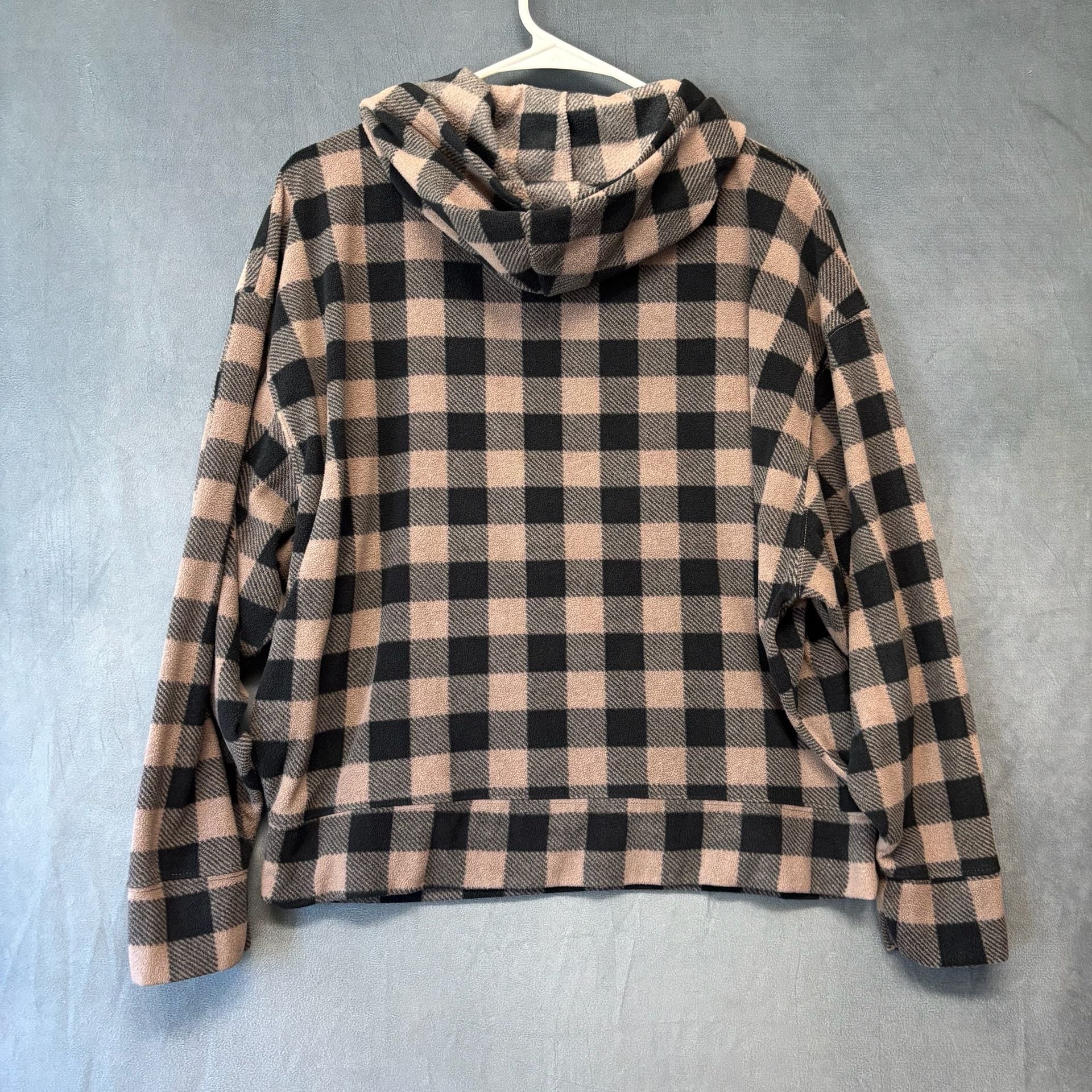 Victoria's Secret Pink Tartan PolarFleece Hoodie Cozy Boxy Womens Medium 9