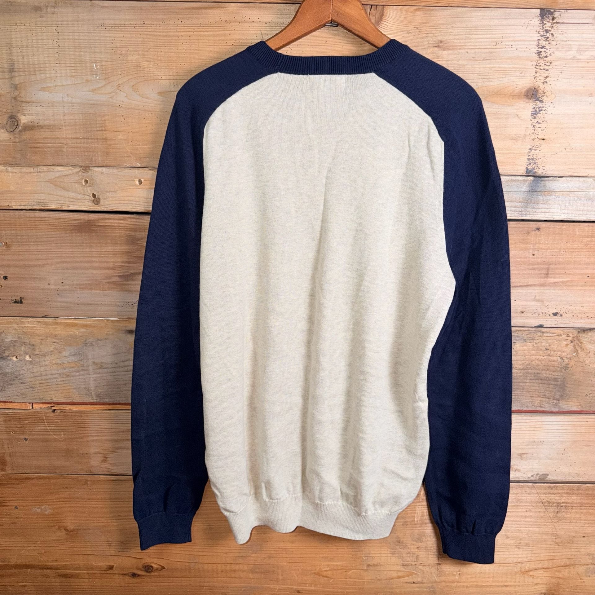 Banana Republic Crew Neck Sweater Size M Blue Cream Raglan Long Sleeve 3