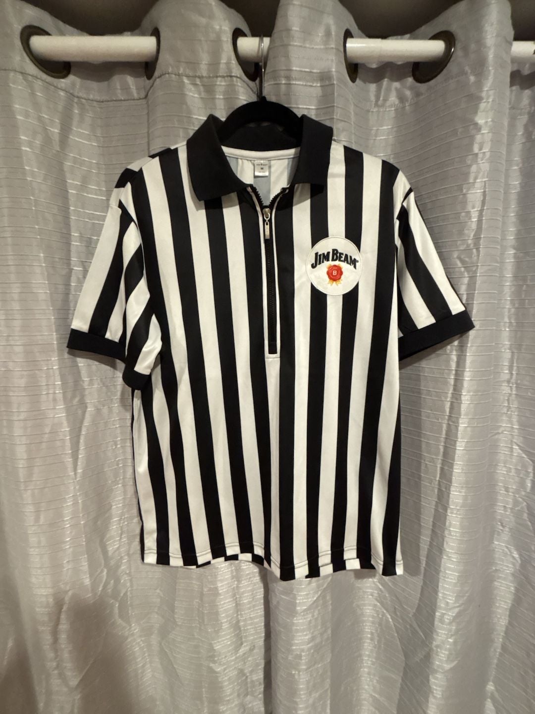 Jim Beam Referee Quarter Zip Shirt Size M Black White Striped Polo 2