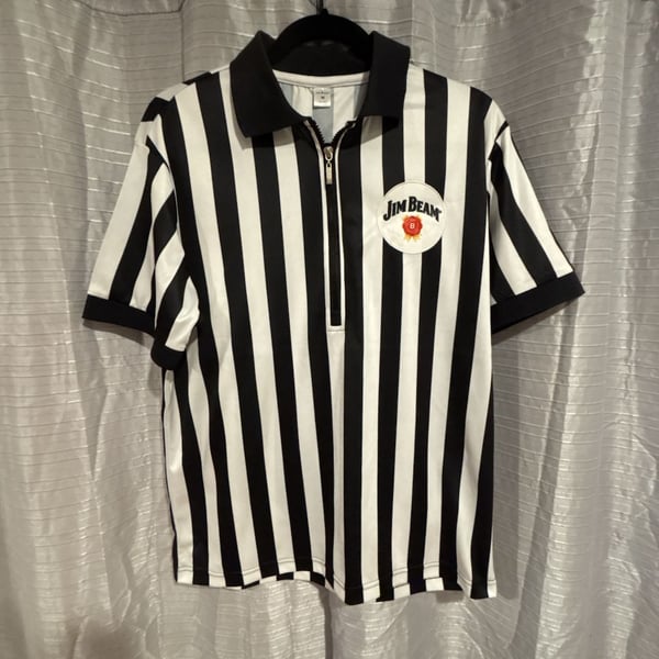Jim Beam Referee Quarter Zip Shirt Size M Black White Striped Polo