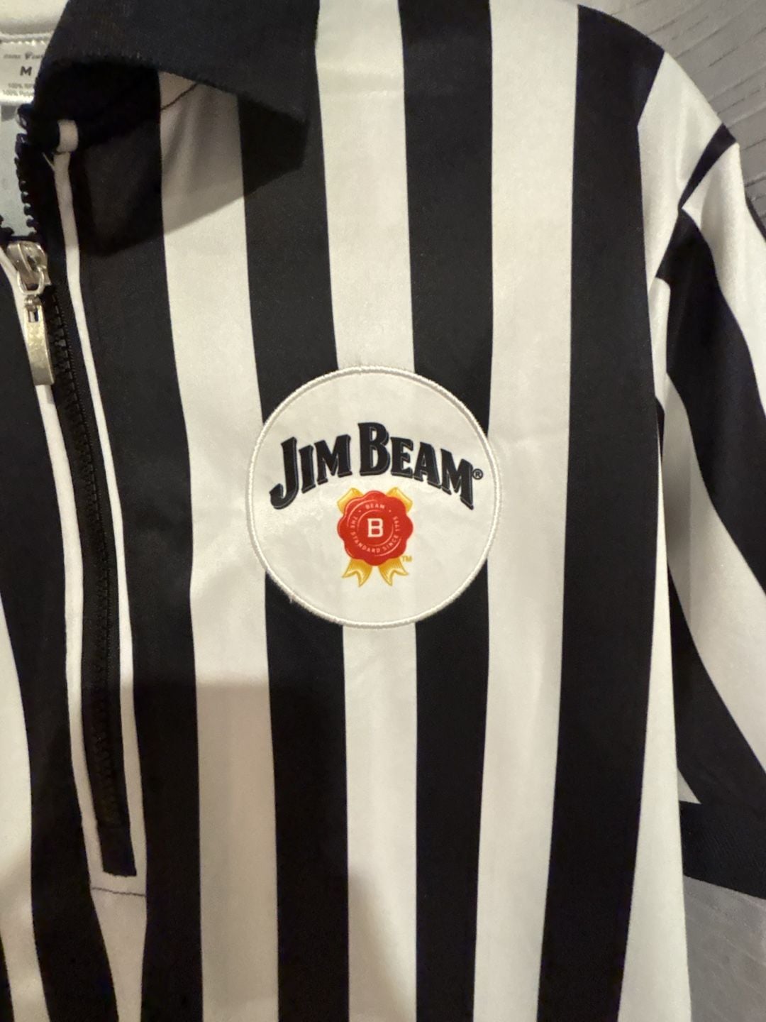 Jim Beam Referee Quarter Zip Shirt Size M Black White Striped Polo 3