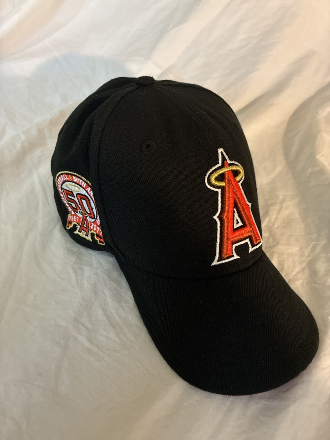 New Era Los Angeles Angels 59FIFTY Size 7 1/4 Fitted Hat Black 50th Anniv 12