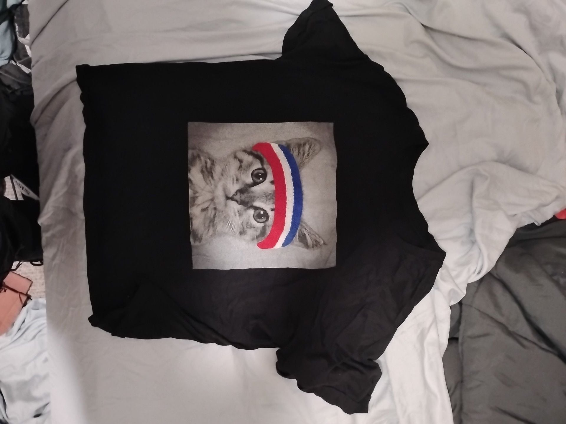Cat With Terry Headband T-Shirt 1