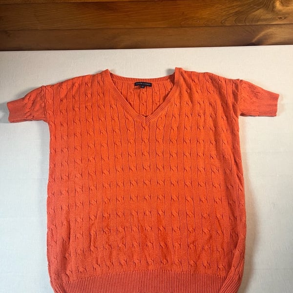 Ralph Lauren Cable Knit Sweater Small Tussah Silk Short Sleeve V-Neck Old Money