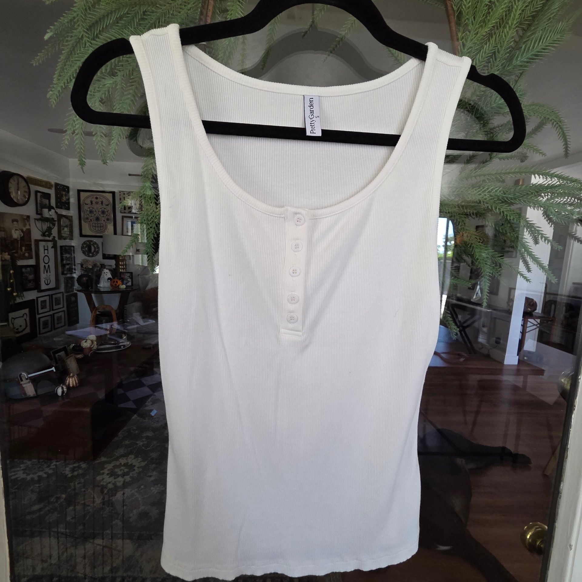 PrettyGarden Ribbed Button Tank Top Size S White 2