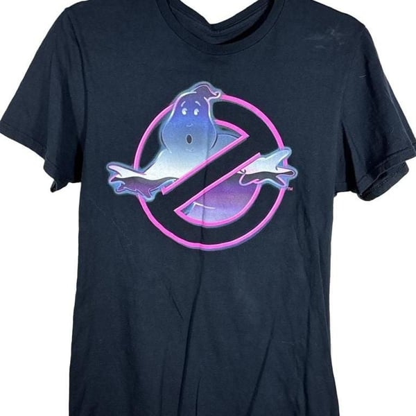 Ghostbusters Neon Ghost Logo Graphic T-Shirt Size S Black