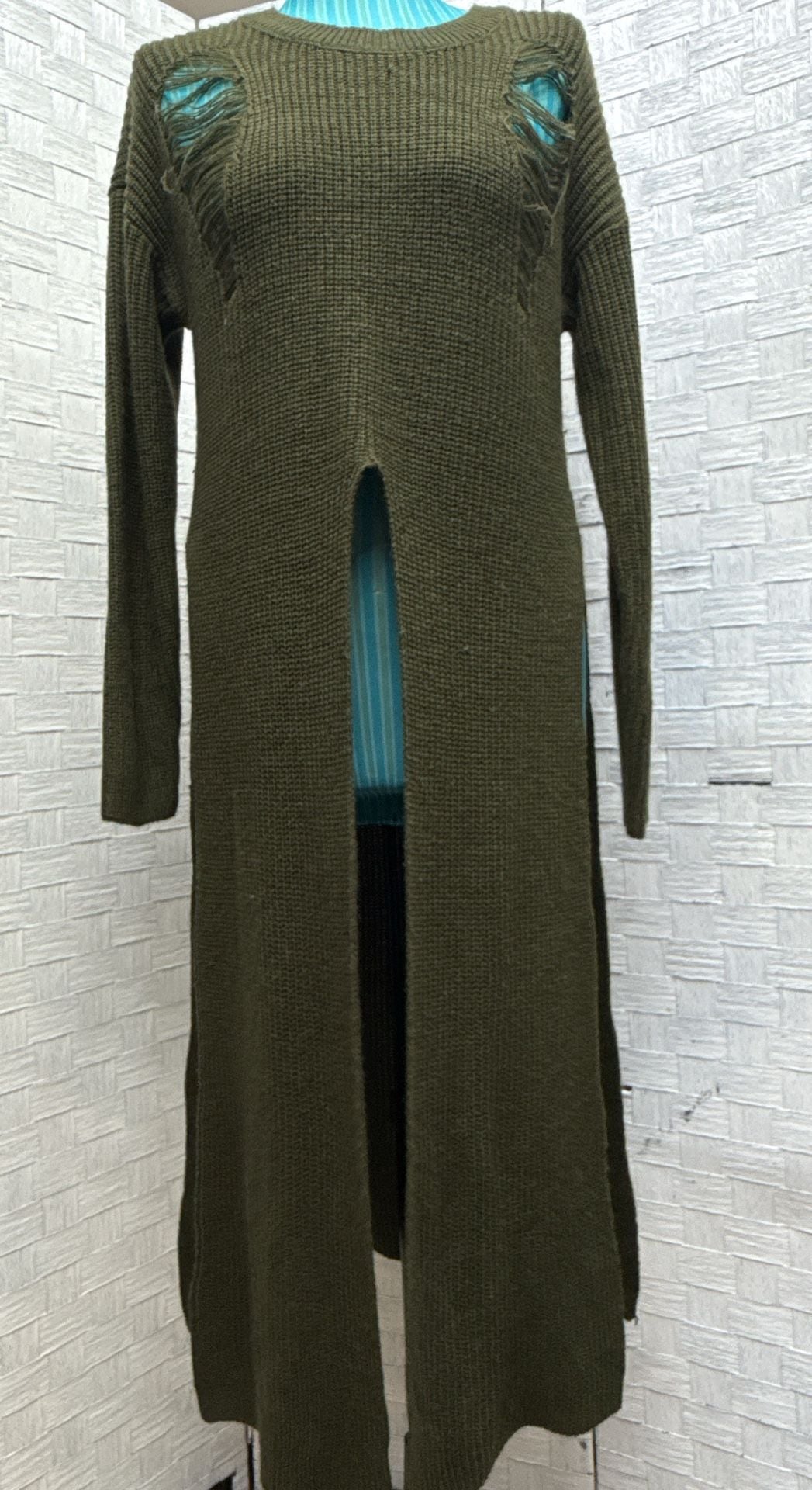 Almost Famous Sweater Dress Size M Olive Distressed 2