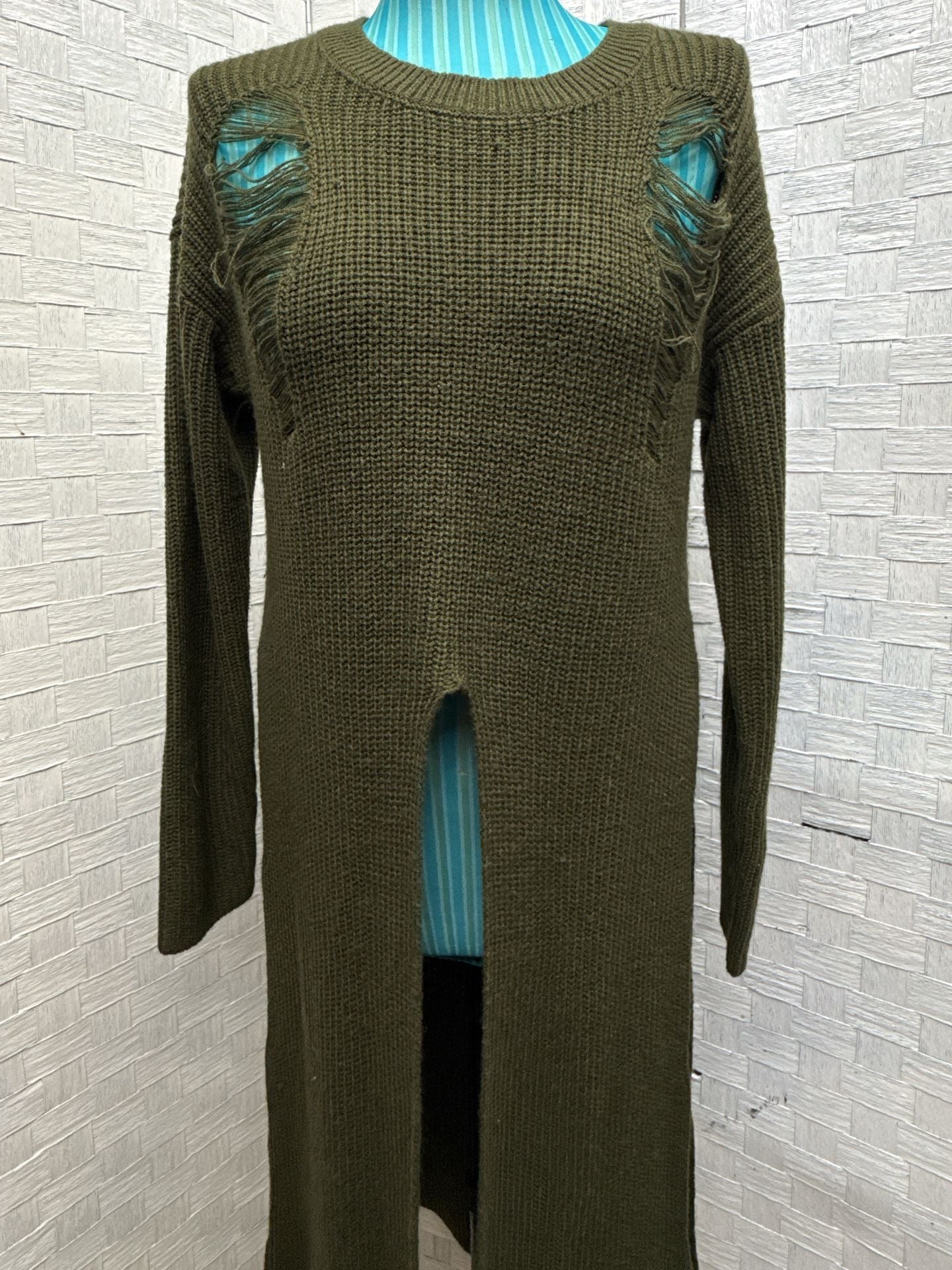 Almost Famous Sweater Dress Size M Olive Distressed 3