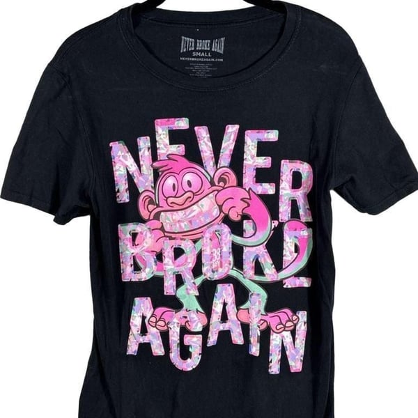 Never Broke Again Graphic T-Shirt Size Small Black Monkey