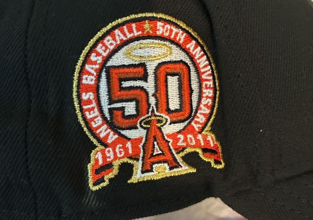 New Era Los Angeles Angels 59FIFTY Size 7 1/4 Fitted Hat Black 50th Anniv 10