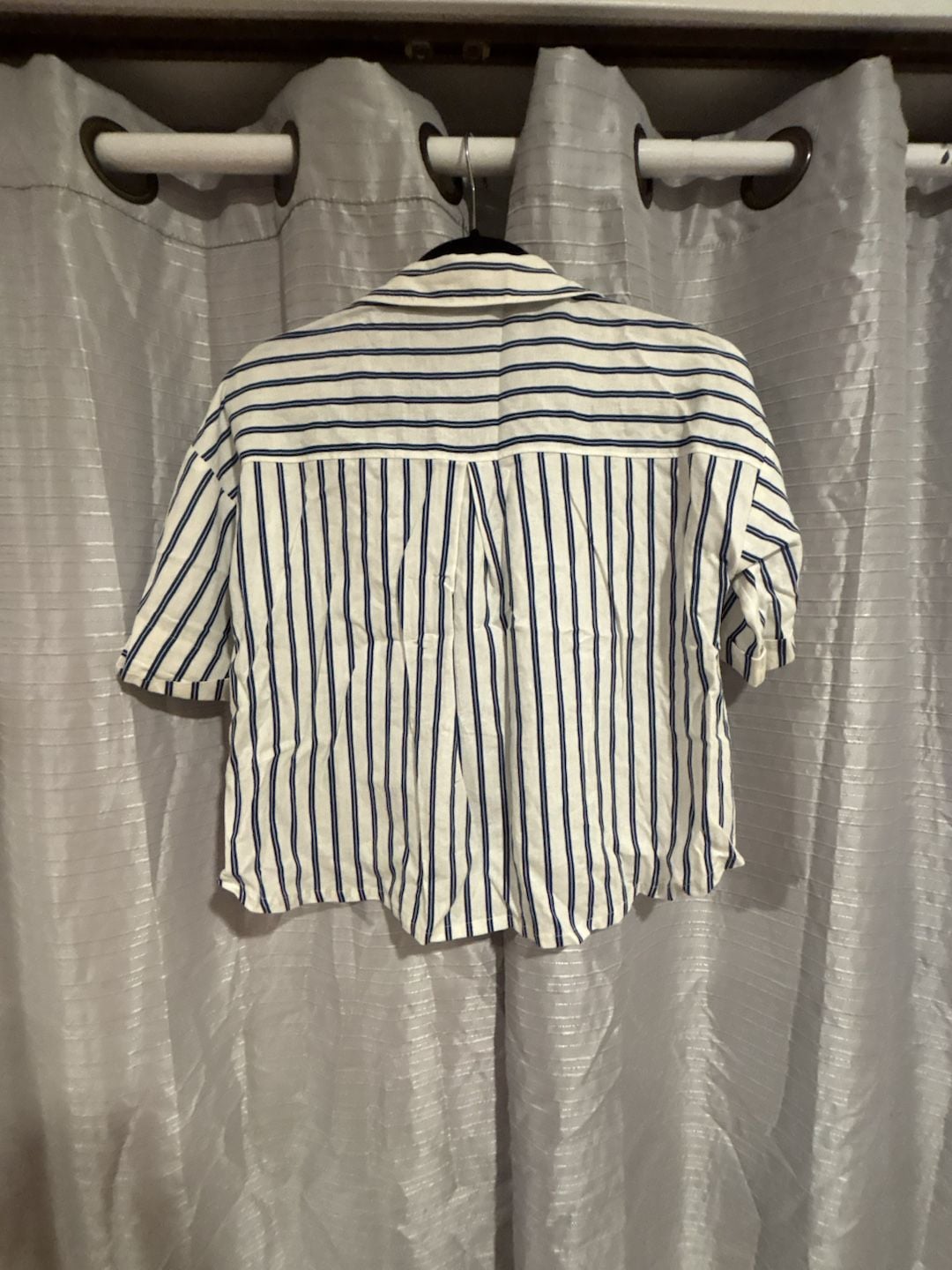 Zara Striped Short Sleeve Crop Shirt Size XS Blue White 7