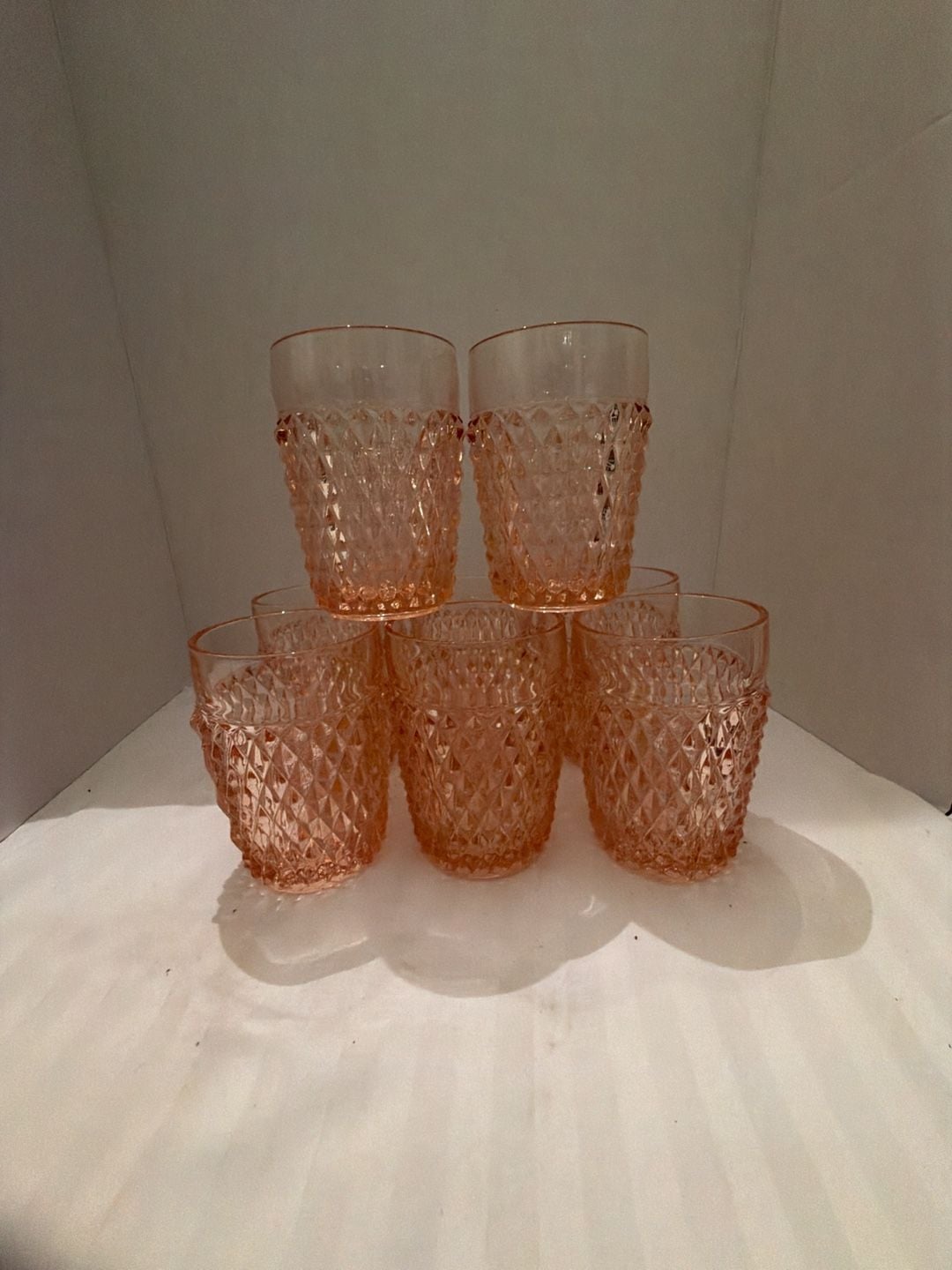 Indiana Glass Pink Diamond Point Tumbler Set Of 8 1