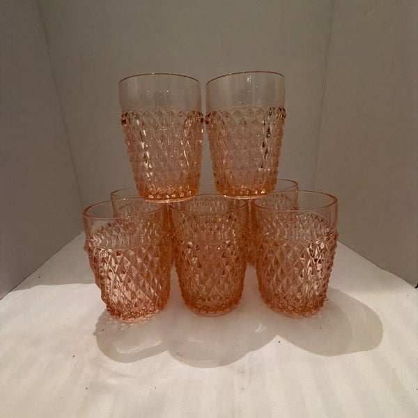 Indiana Glass Pink Diamond Point Tumbler Set Of 8