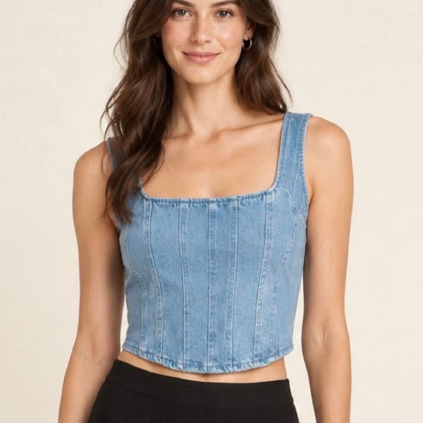 The Lay Wore Light Wash Denim Crop Top – Size X Small