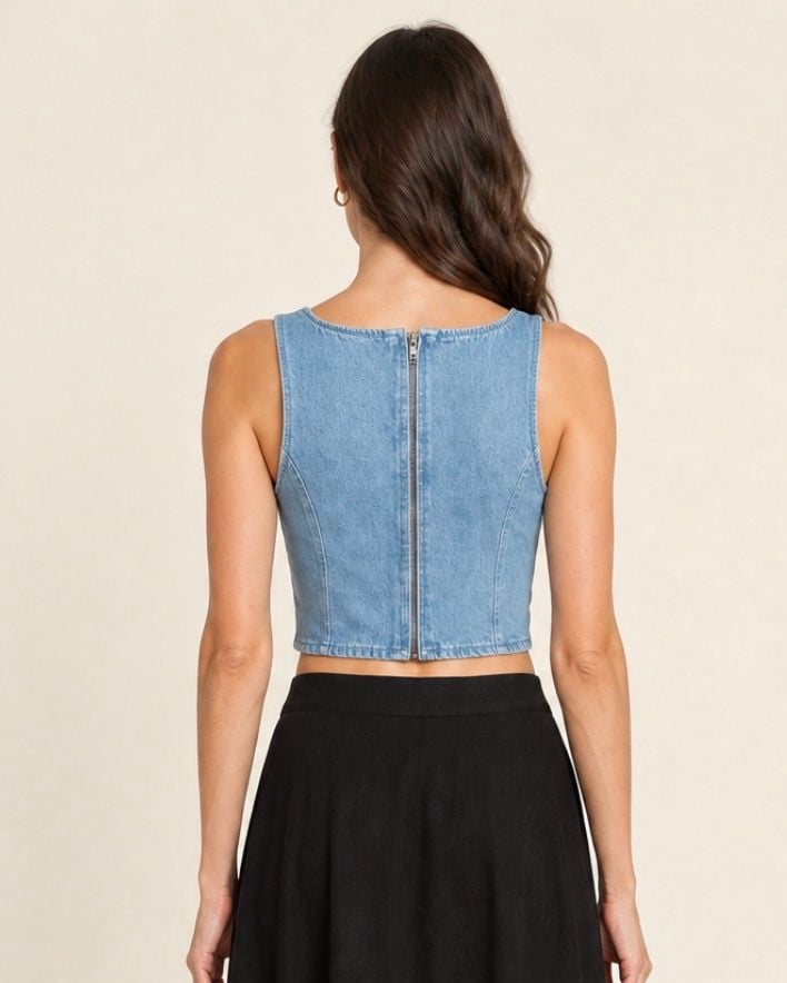 The Lay Wore Light Wash Denim Crop Top – Size X Small 3