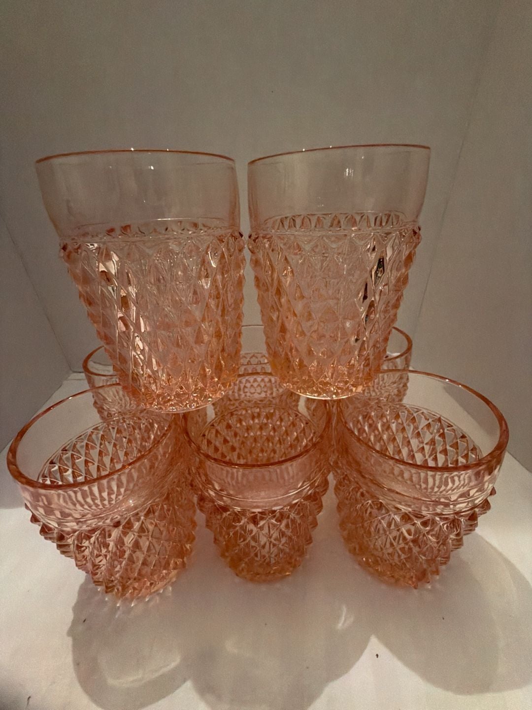 Indiana Glass Pink Diamond Point Tumbler Set Of 8 3