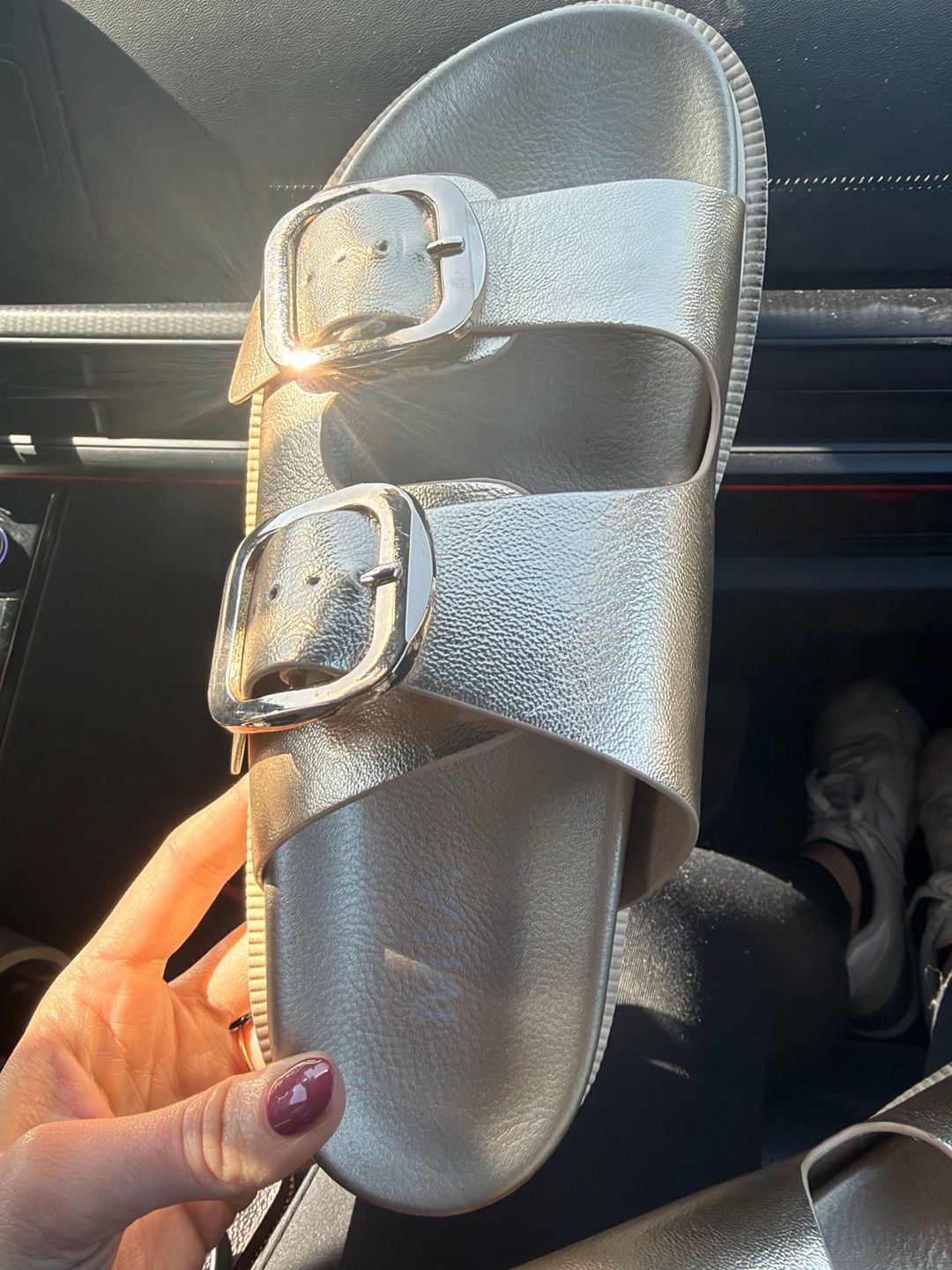 Mia Double Buckle Slide Sandals Size 7.5 Gold Metallic 4