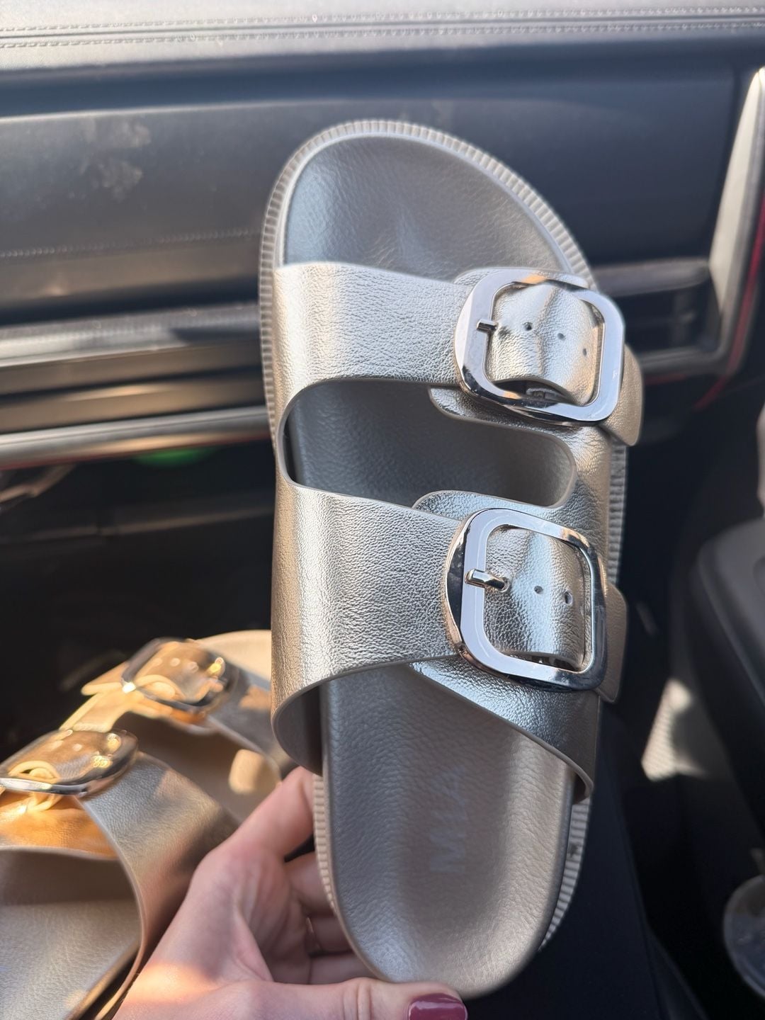 Mia Double Buckle Slide Sandals Size 7.5 Gold Metallic 5