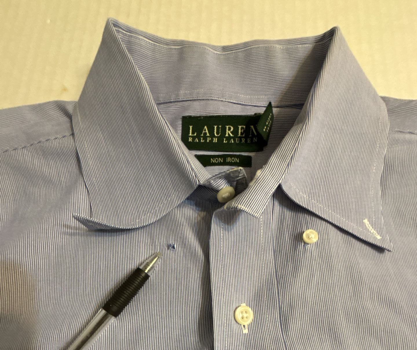 Lauren Ralph Lauren Non Iron Striped Dress Shirt 16.5 34/35 Blue 6