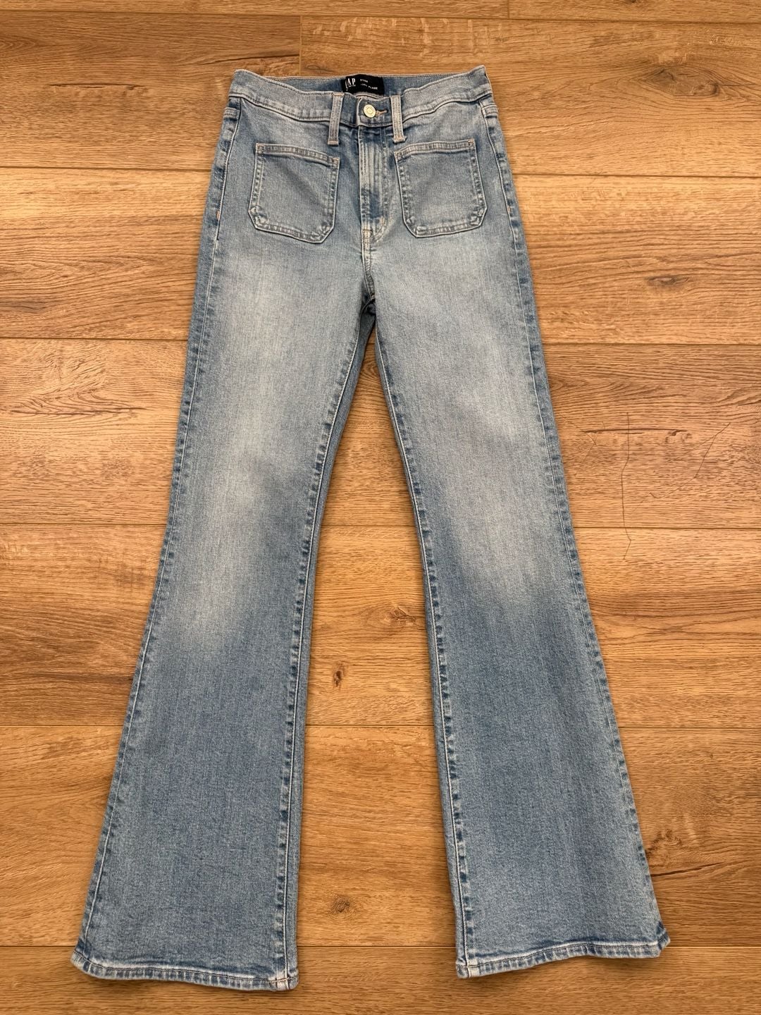 Gap Denim ’70s Flare Jeans 2/26R Light Wash High Rise Patch Pockets 3
