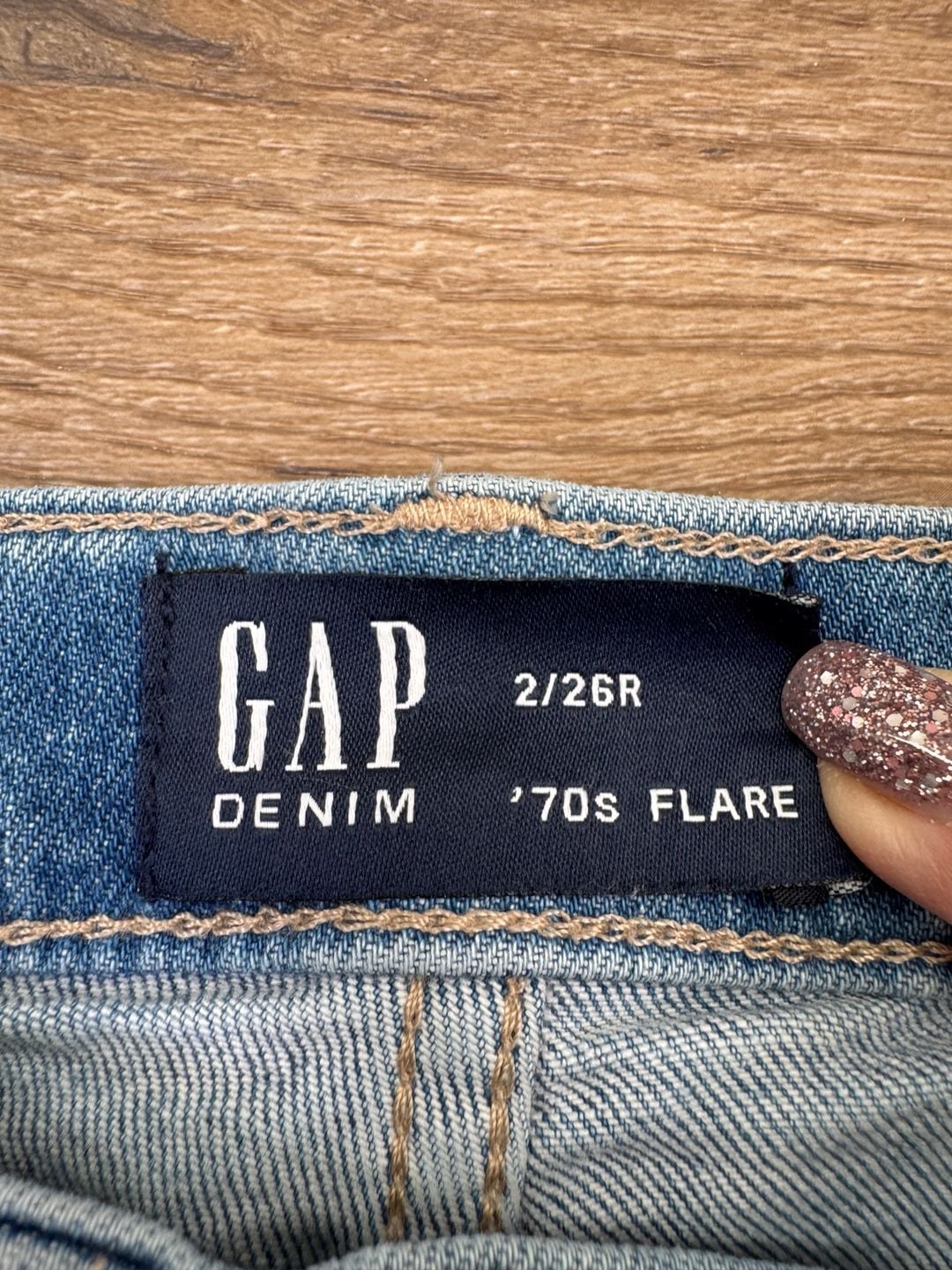 Gap Denim ’70s Flare Jeans 2/26R Light Wash High Rise Patch Pockets 6